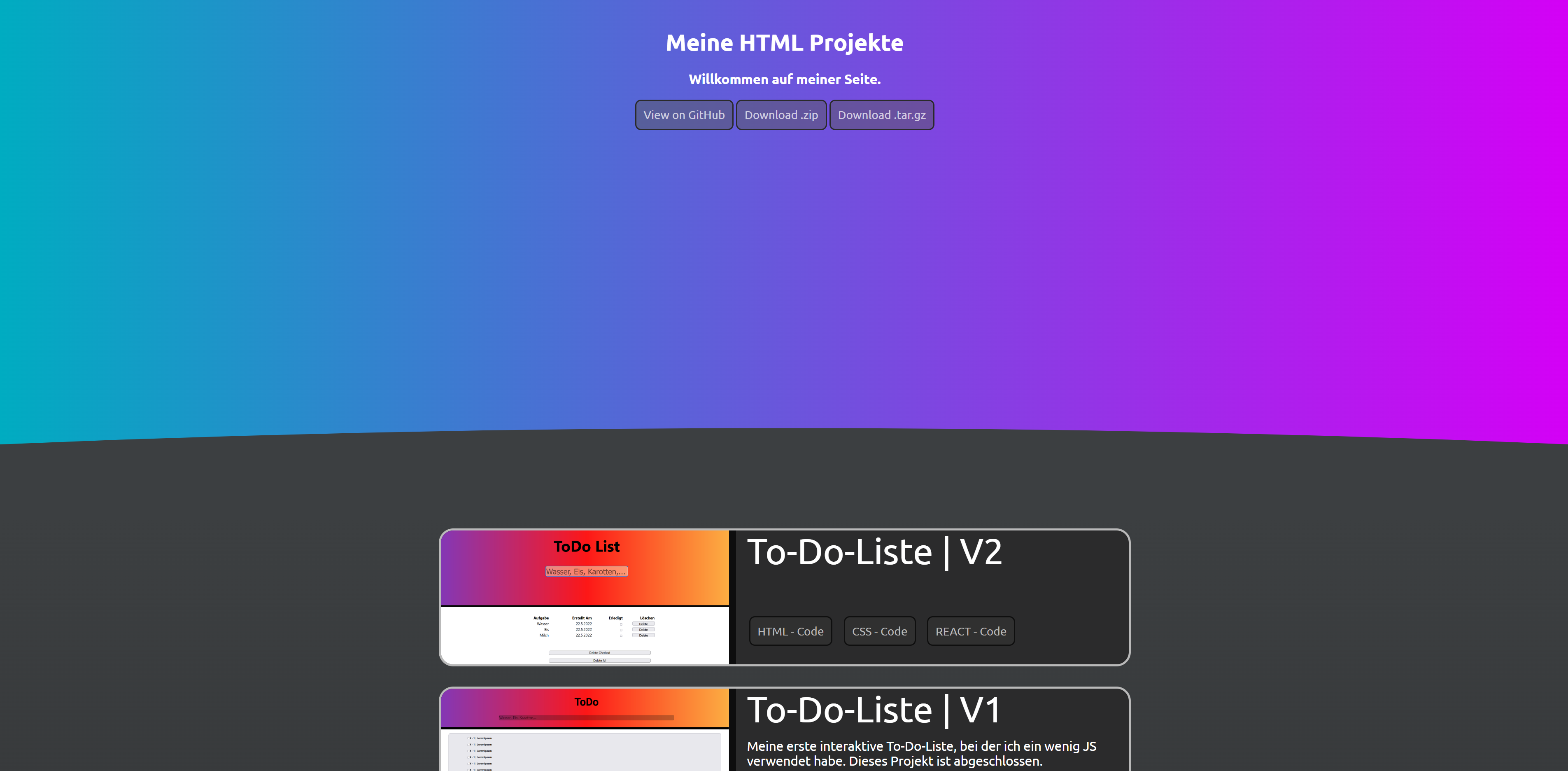 Alte Menu Webseite